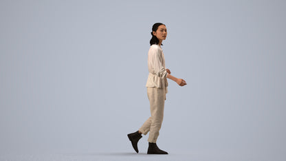 3D people model woman casual walking, scanned human for 3ds Max rendering, side view render
