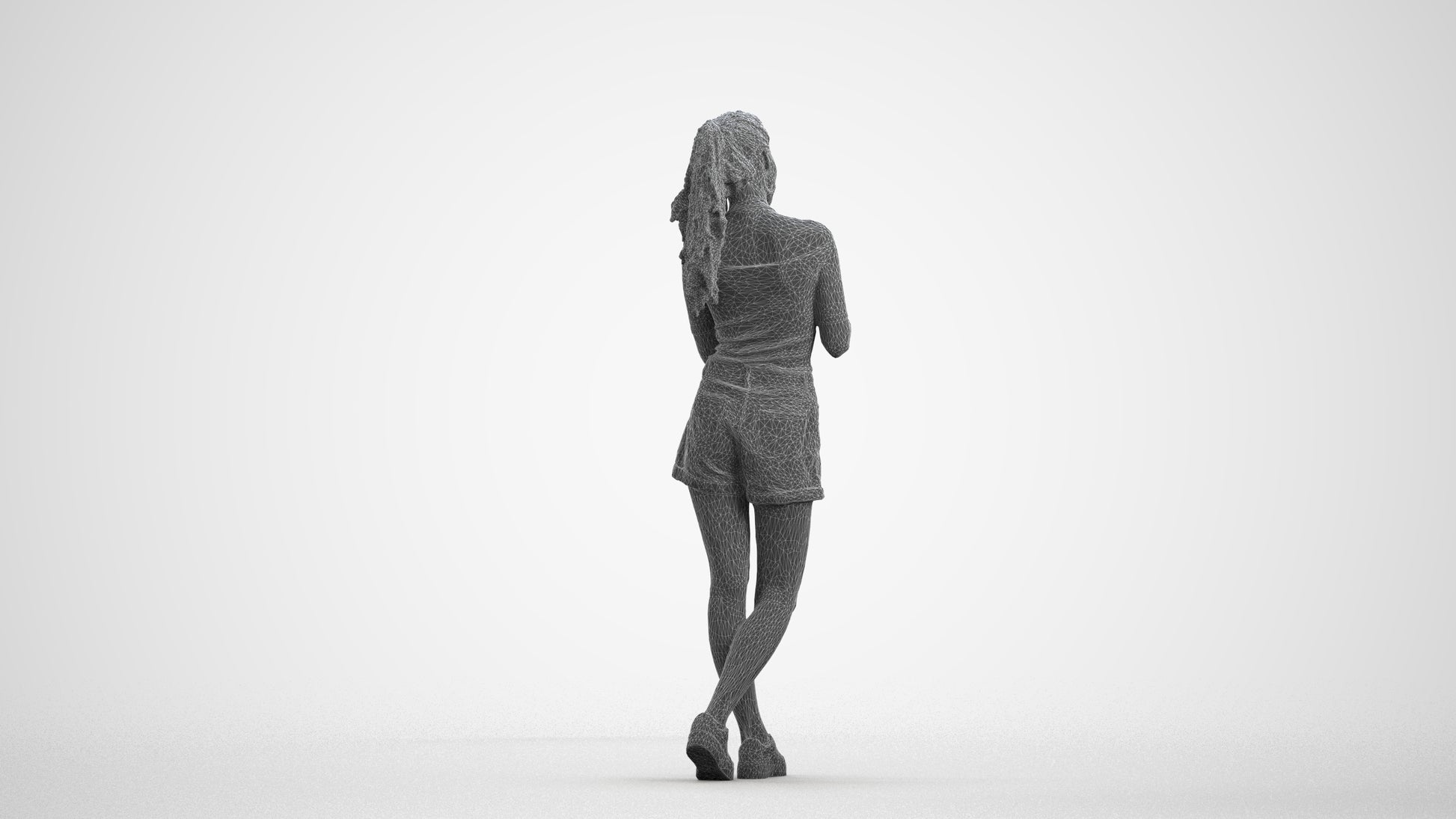 3D people model woman casual standing, scanned human for 3ds Max rendering, wireframe front view