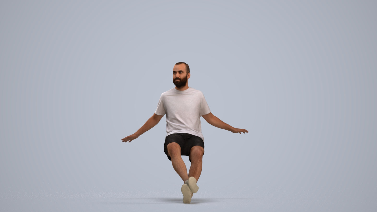 scanned 3D man casual sitting, photogrammetry people for Enscape and V-Ray, standing pose render