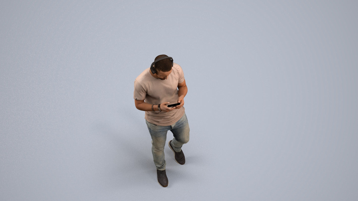 realistic 3D man casual standing, scanned archviz people for Blender and 3ds Max, back view render