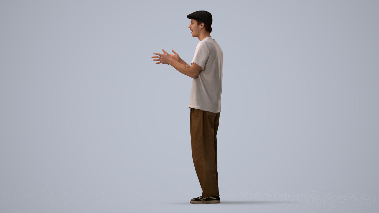 3D people model man casual standing, scanned human for 3ds Max rendering, three-quarter view render