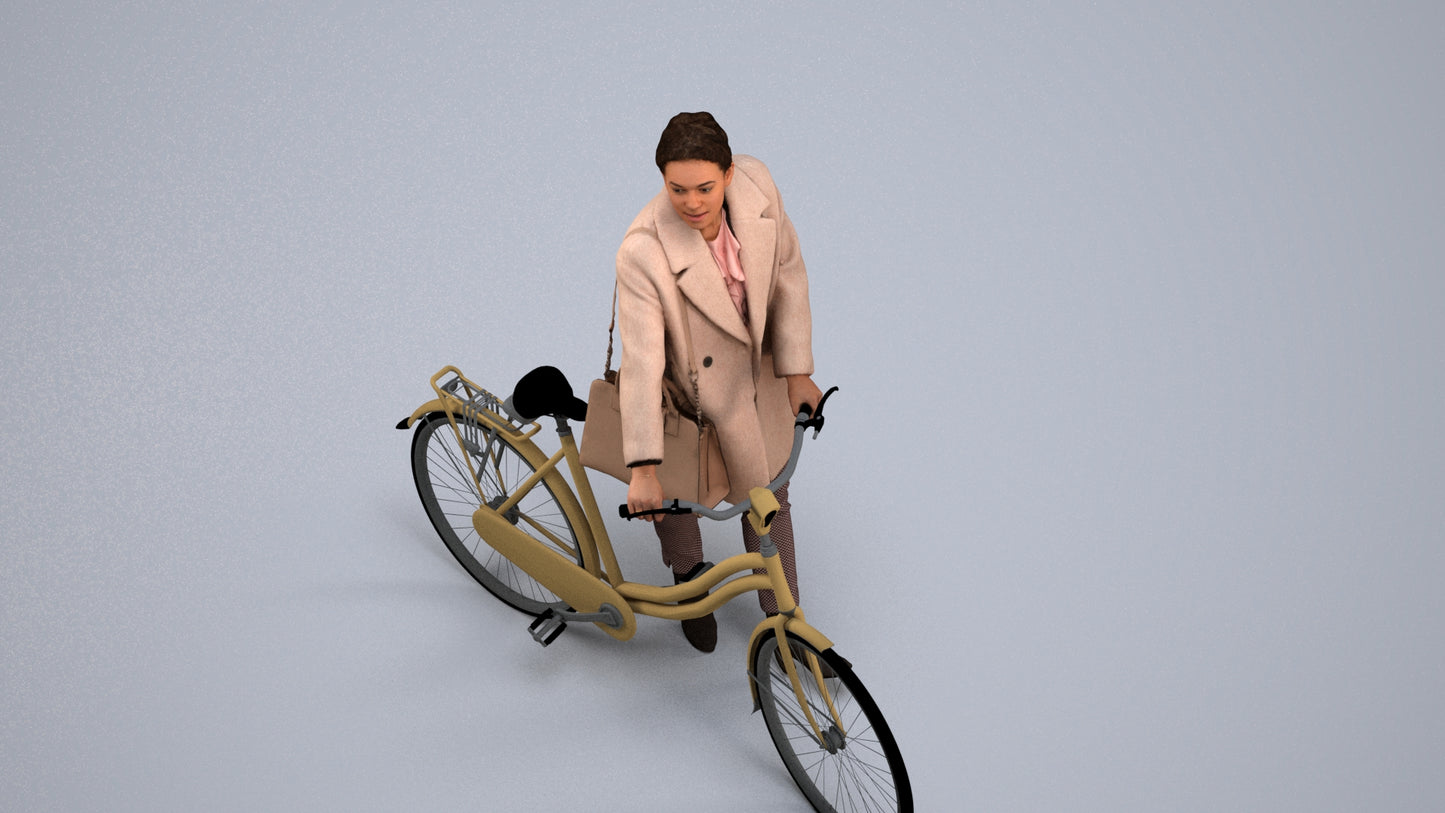 realistic 3D people woman business cycling, render-ready for V-Ray and Corona, FBX OBJ, back view render