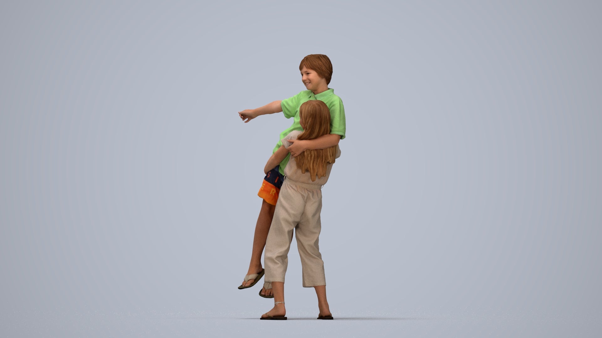 realistic 3D human girl kids, archviz people FBX OBJ for Blender, top-down view render