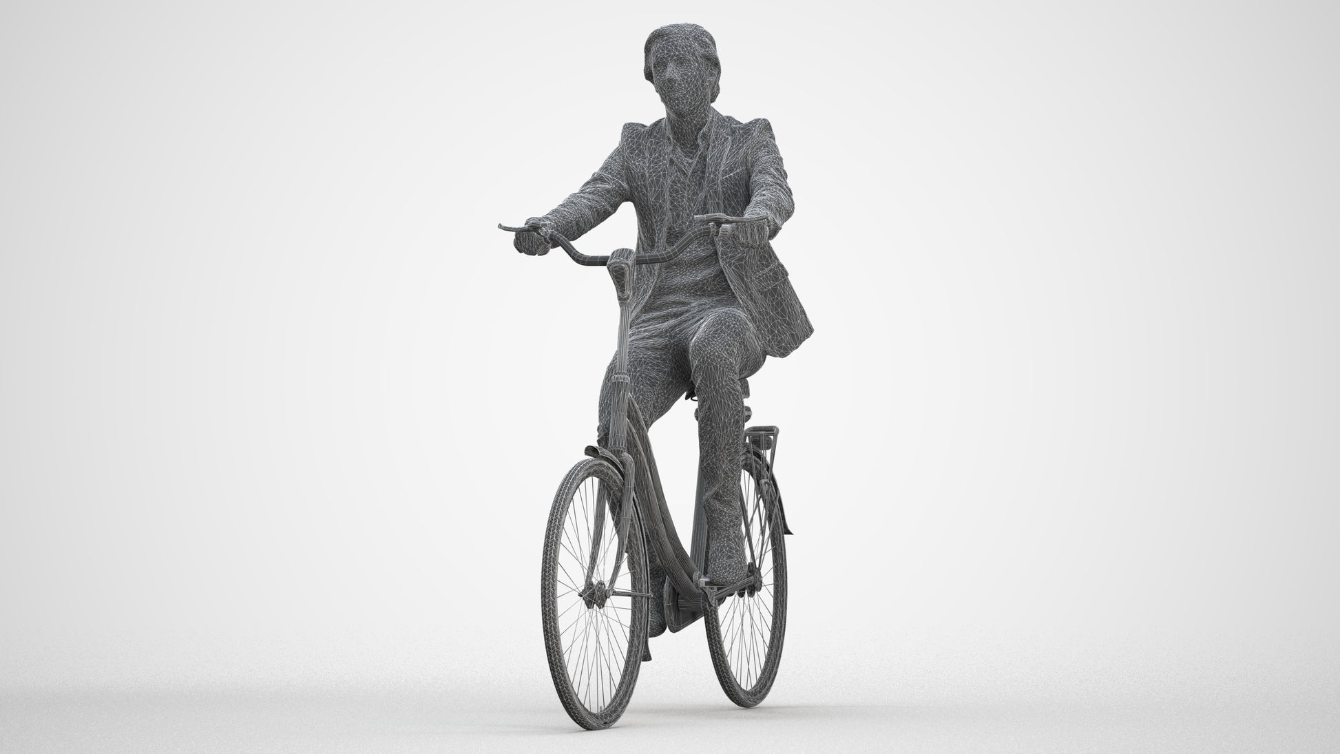 scanned 3D man business cycling, photogrammetry people for Enscape and V-Ray, three-quarter front view render