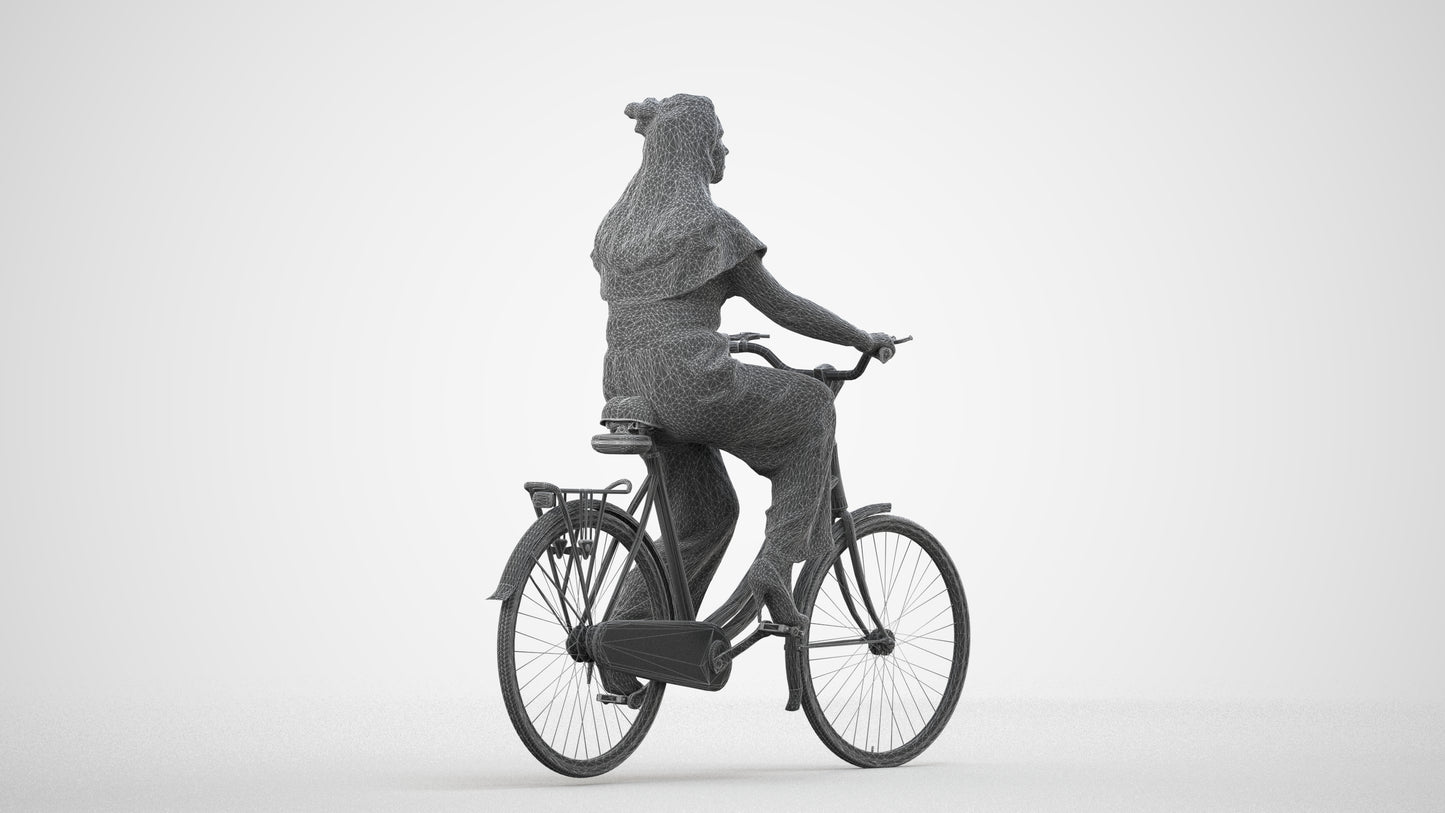 photogrammetry 3D woman casual cycling, realistic human model archviz FBX, wireframe side view