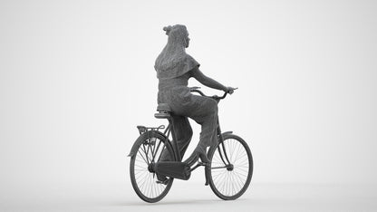 photogrammetry 3D woman casual cycling, realistic human model archviz FBX, wireframe side view