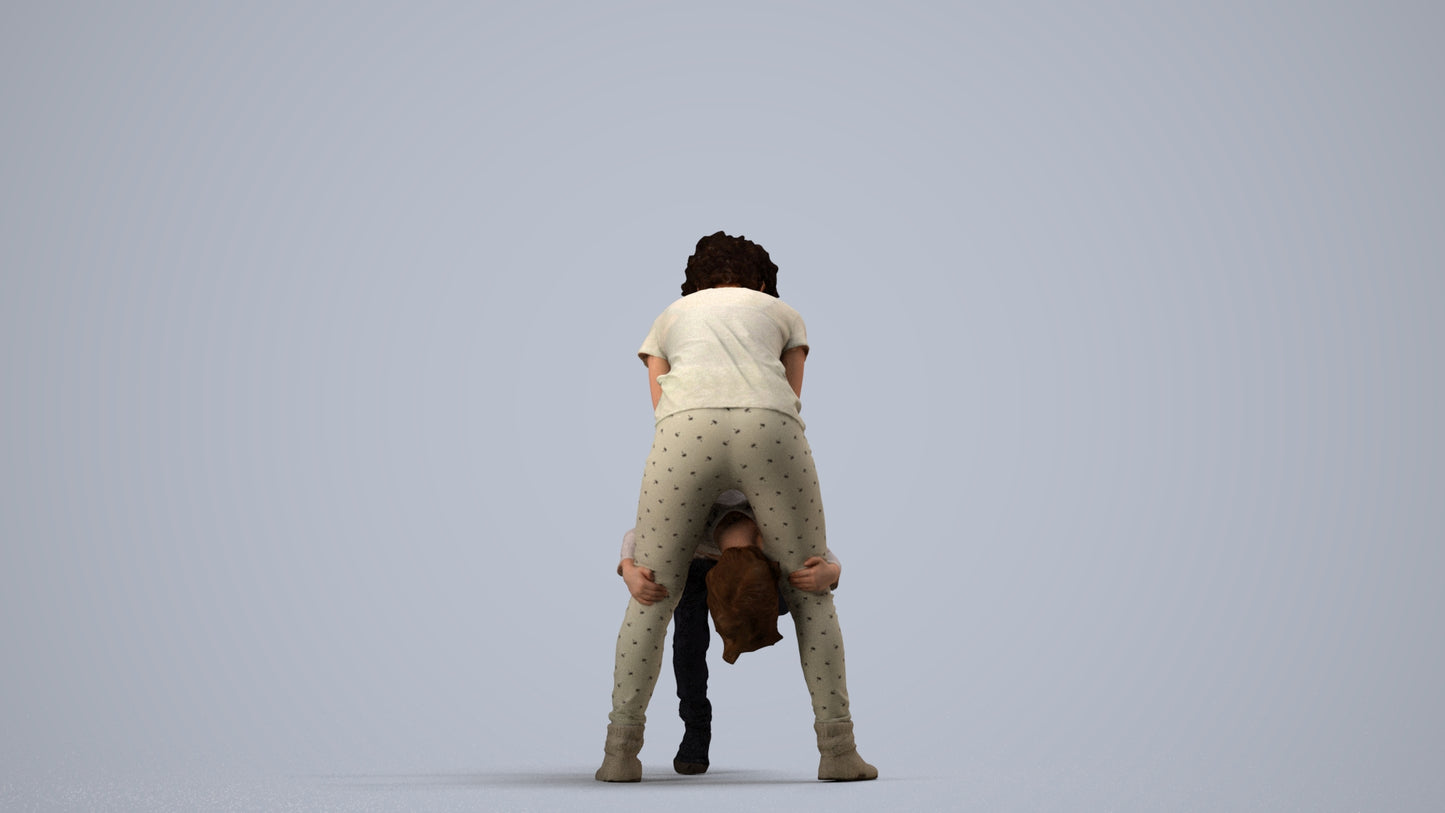 photogrammetry 3D girl kids, realistic human model archviz FBX, side view render