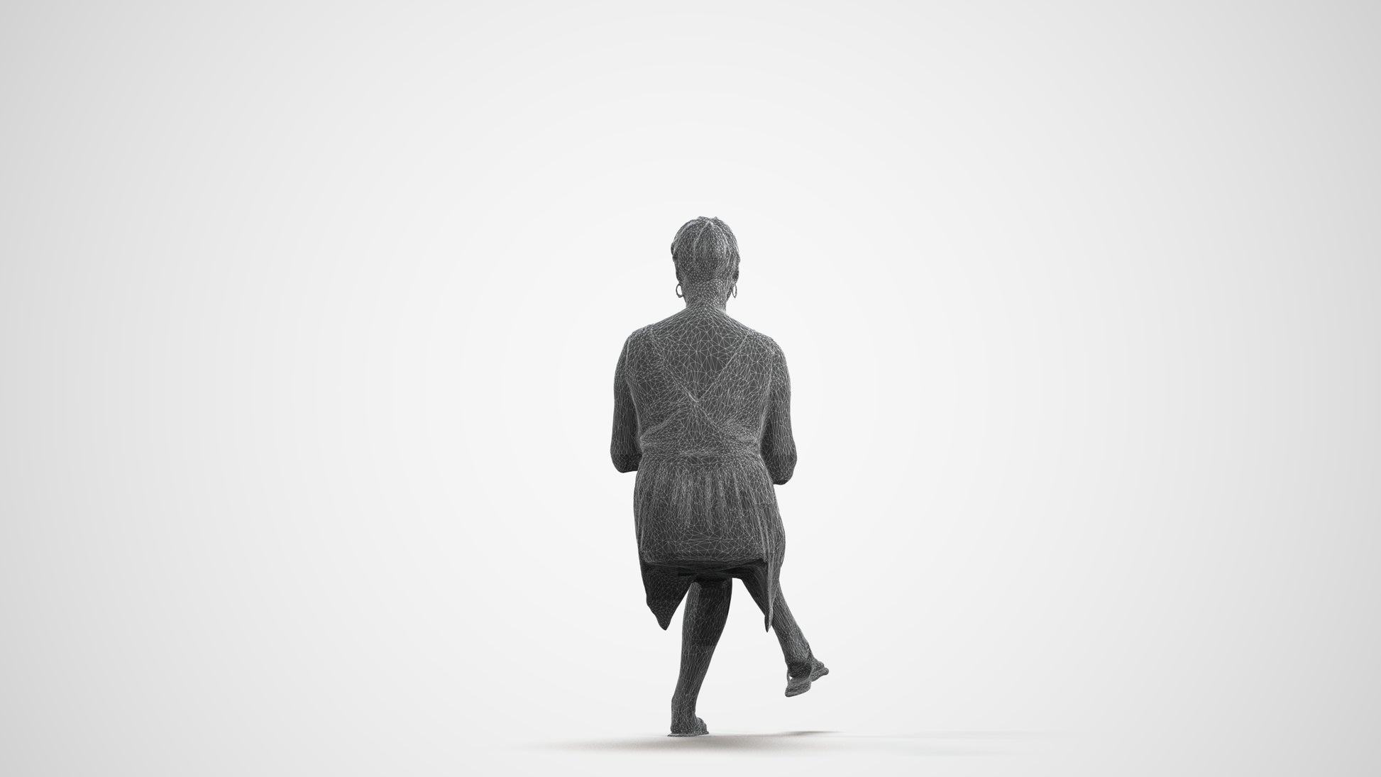 3D scanned woman sitting casual, photorealistic archviz people for Enscape and SketchUp, wireframe front view