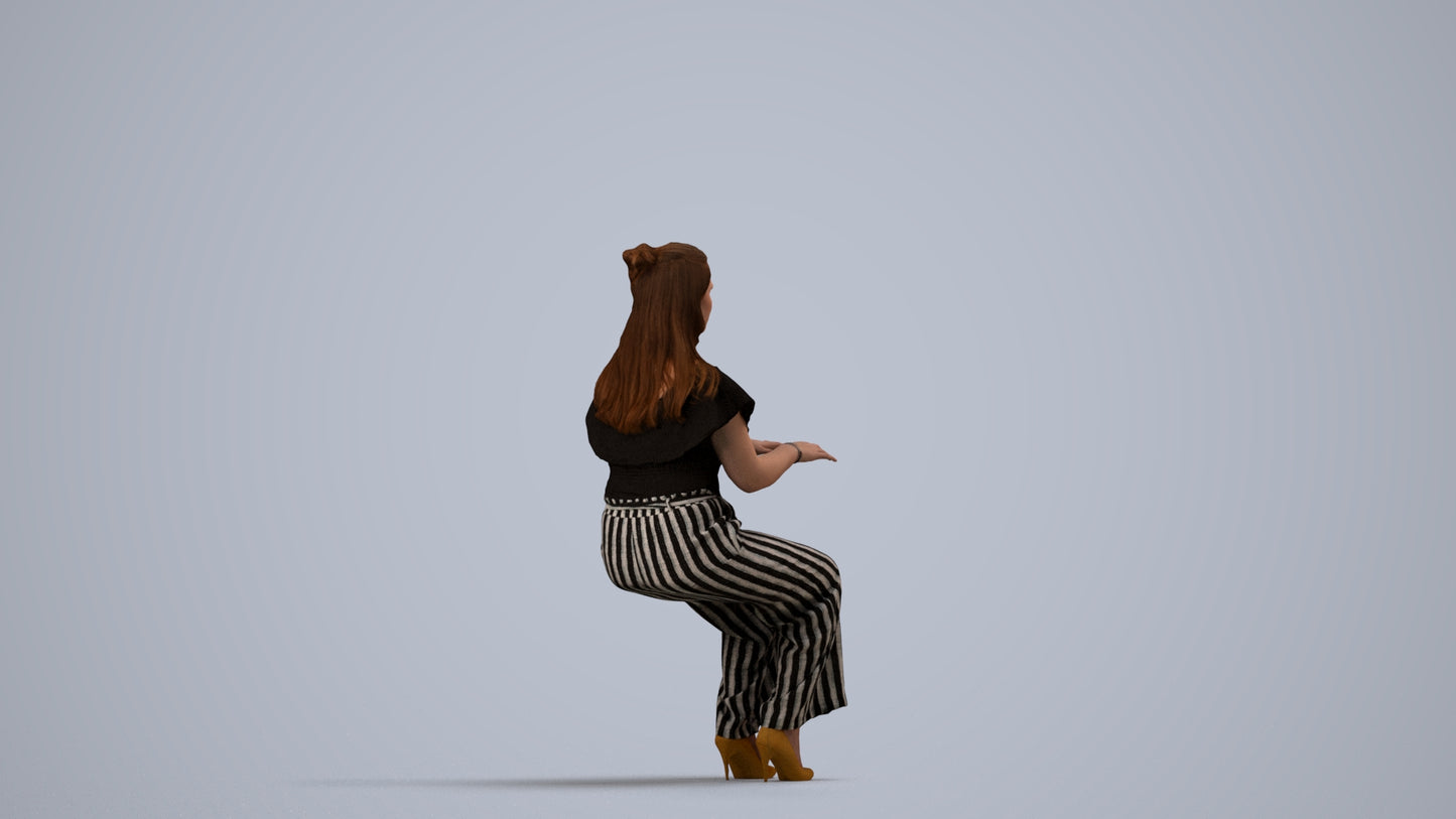 3D human model woman casual business, photogrammetry scanned person for archviz, side view render