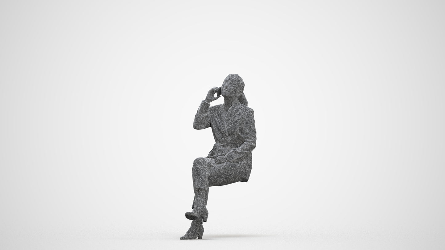 3D human model woman business, photogrammetry scanned person for archviz, three-quarter front view render