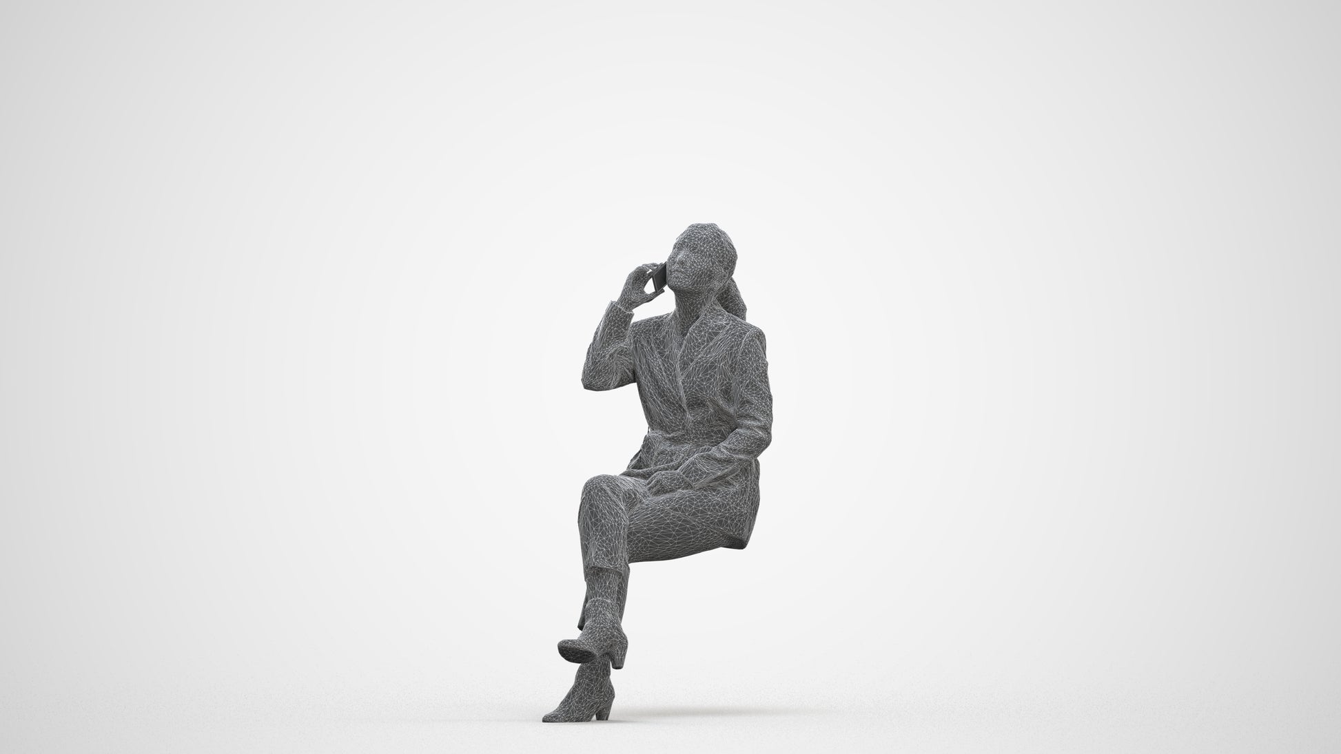 3D human model woman business, photogrammetry scanned person for archviz, three-quarter front view render