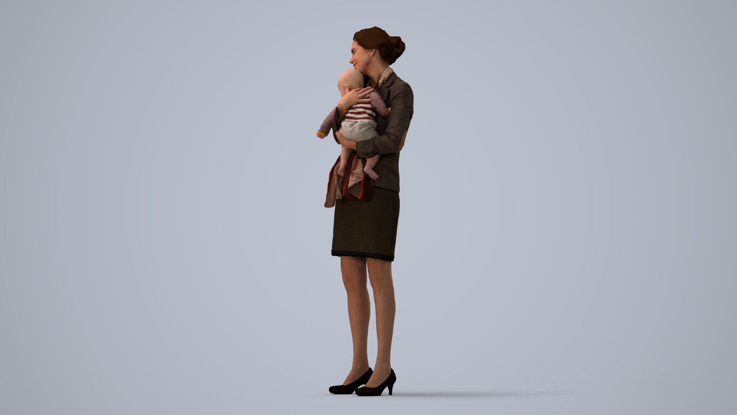 scanned 3D girl business kids, photogrammetry people for Enscape and V-Ray, three-quarter view render