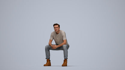 scanned 3D man casual sitting, photogrammetry people for Enscape and V-Ray, top-down view render
