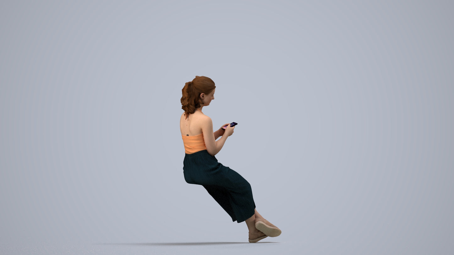 realistic 3D girl casual kids, scanned archviz people for Blender and 3ds Max, side view render