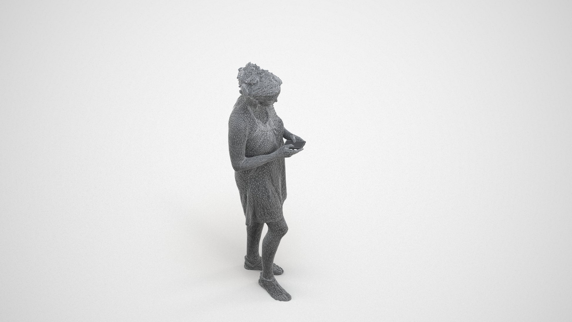 photogrammetry 3D woman standing, realistic human model archviz FBX, wireframe three-quarter view