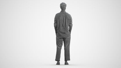 3D human model man casual standing, photogrammetry scanned person for archviz, wireframe front view