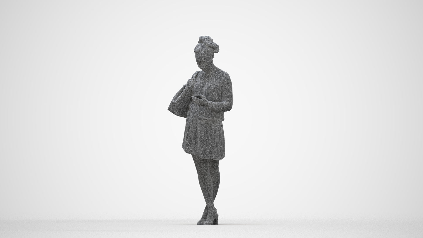 scanned 3D woman casual standing, photogrammetry people for Enscape and V-Ray, wireframe back view