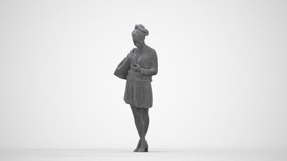 scanned 3D woman casual standing, photogrammetry people for Enscape and V-Ray, wireframe back view