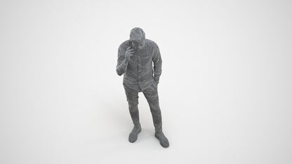 realistic 3D human man casual standing, archviz people FBX OBJ for Blender, wireframe three-quarter view
