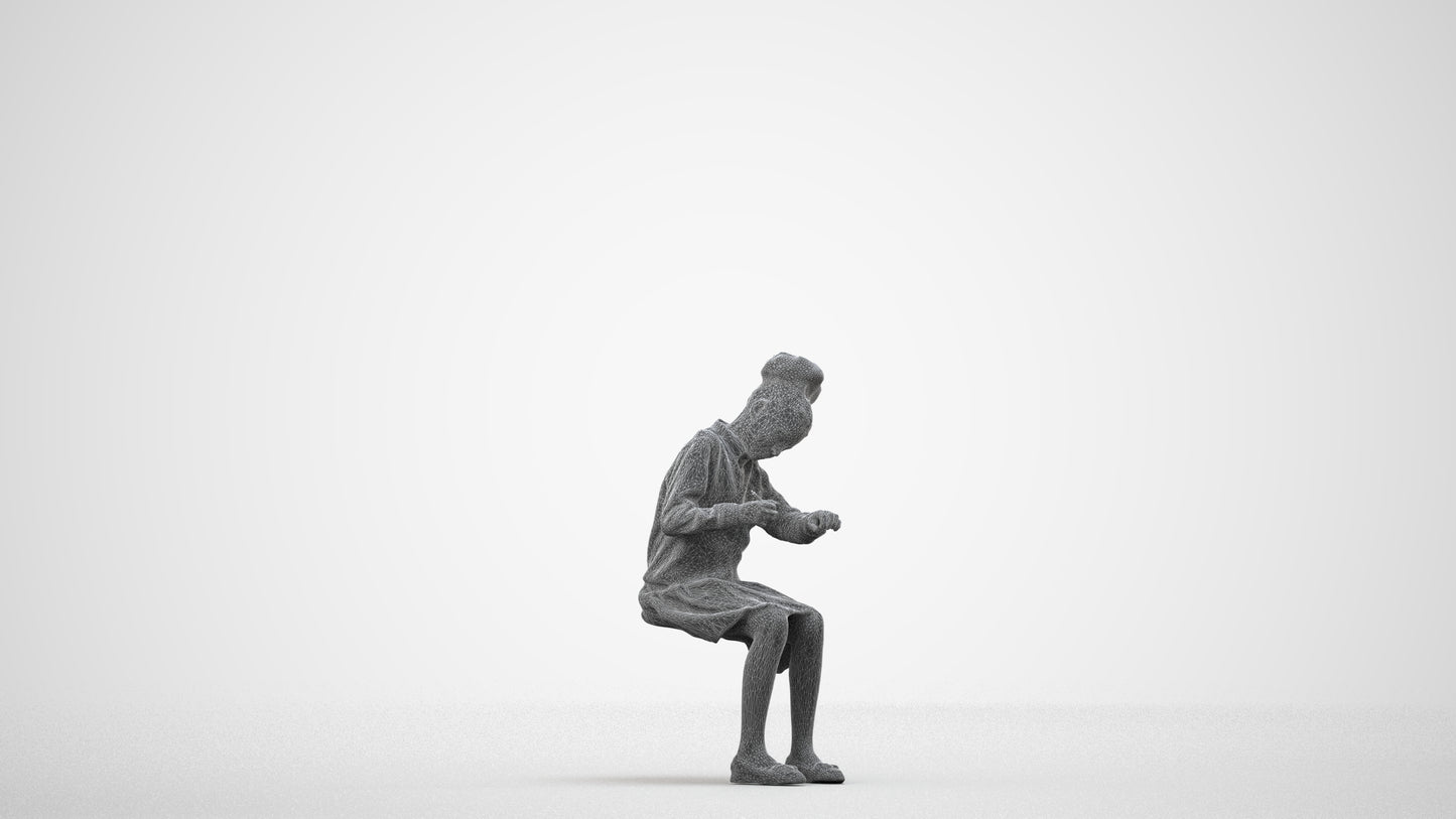 3D human model woman kids, photogrammetry scanned person for archviz, wireframe side view