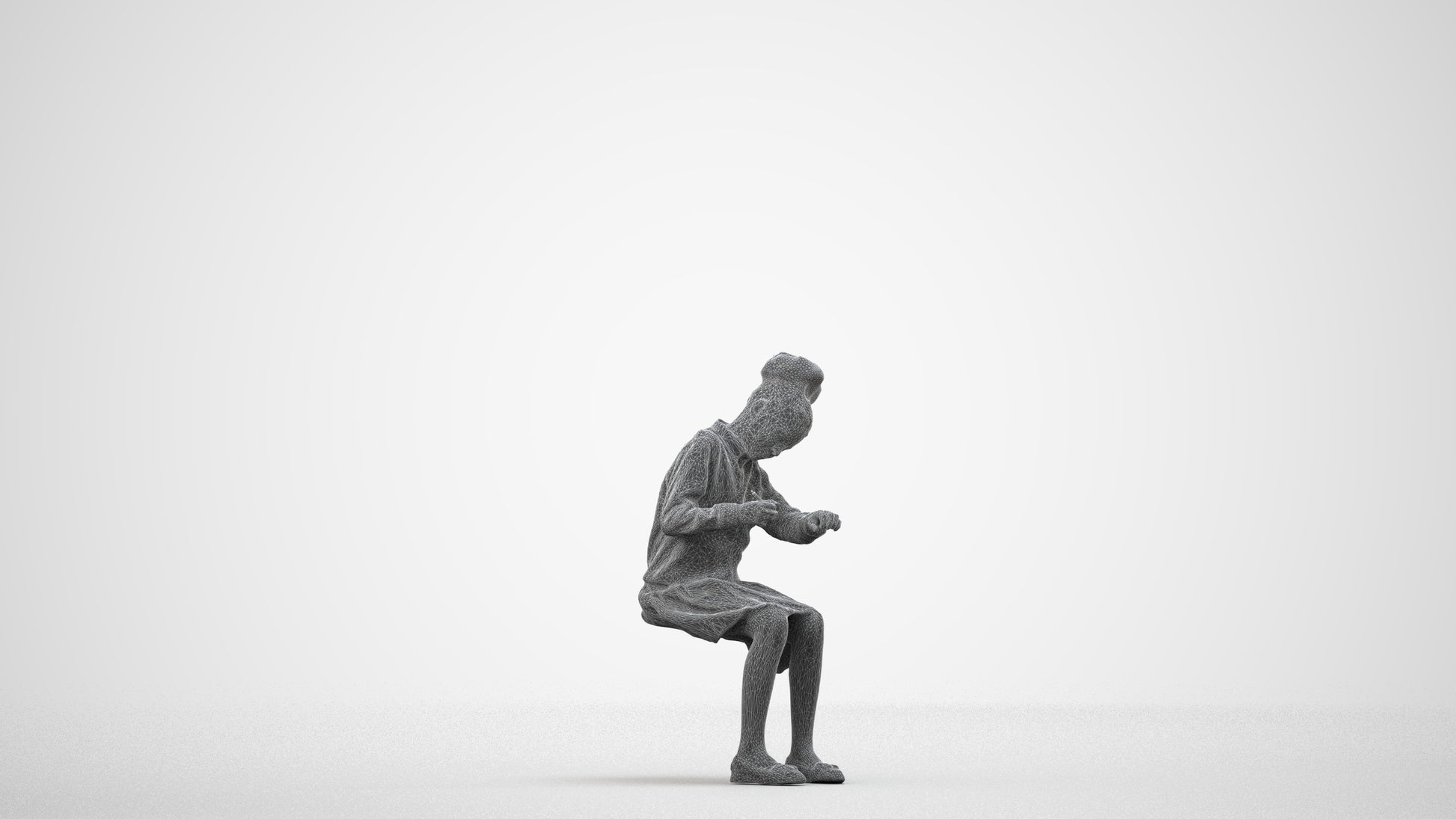 3D human model woman kids, photogrammetry scanned person for archviz, wireframe side view