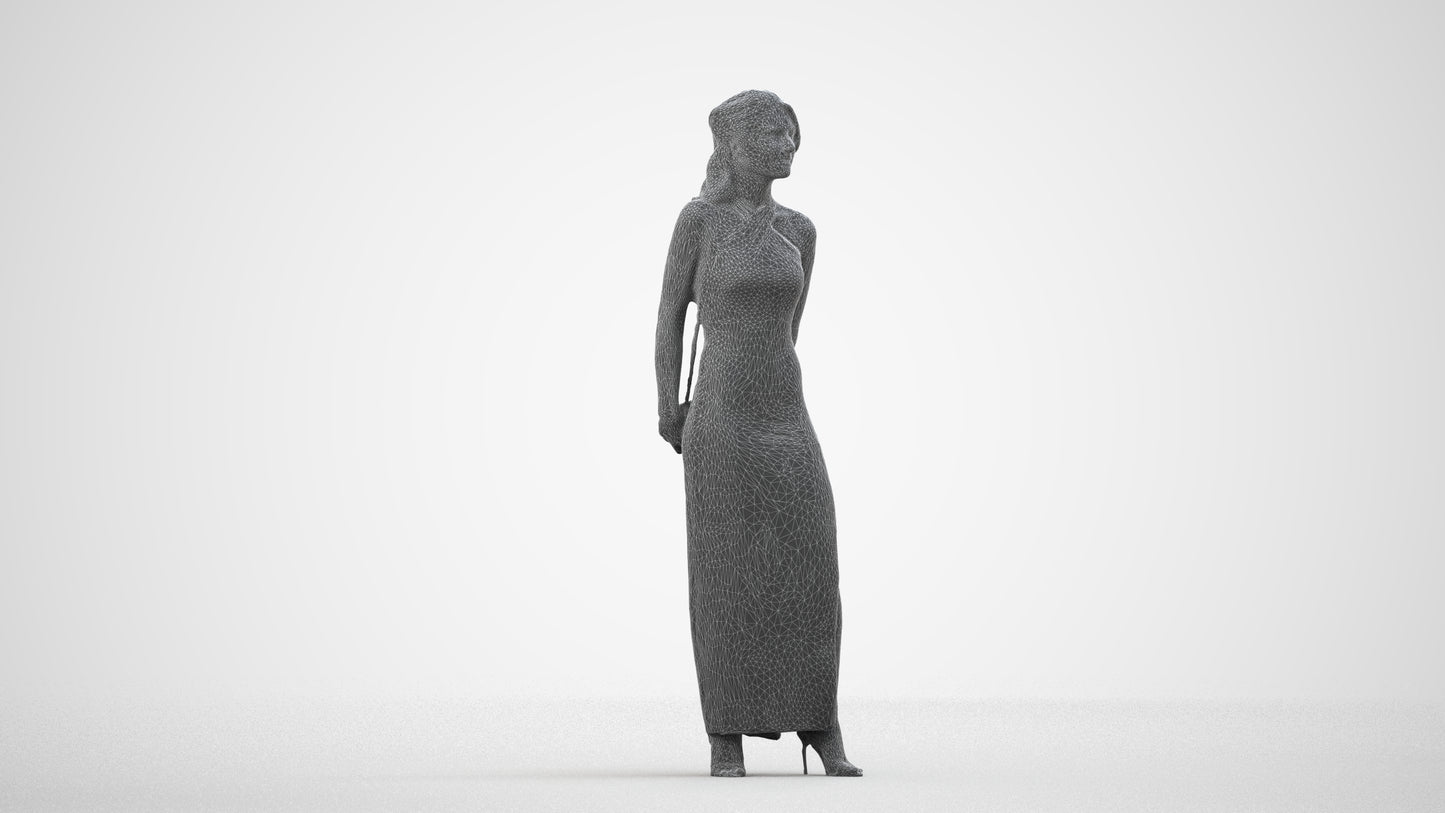 3D scanned woman formalaffairs formal, photorealistic archviz people for Enscape and SketchUp, wireframe side view