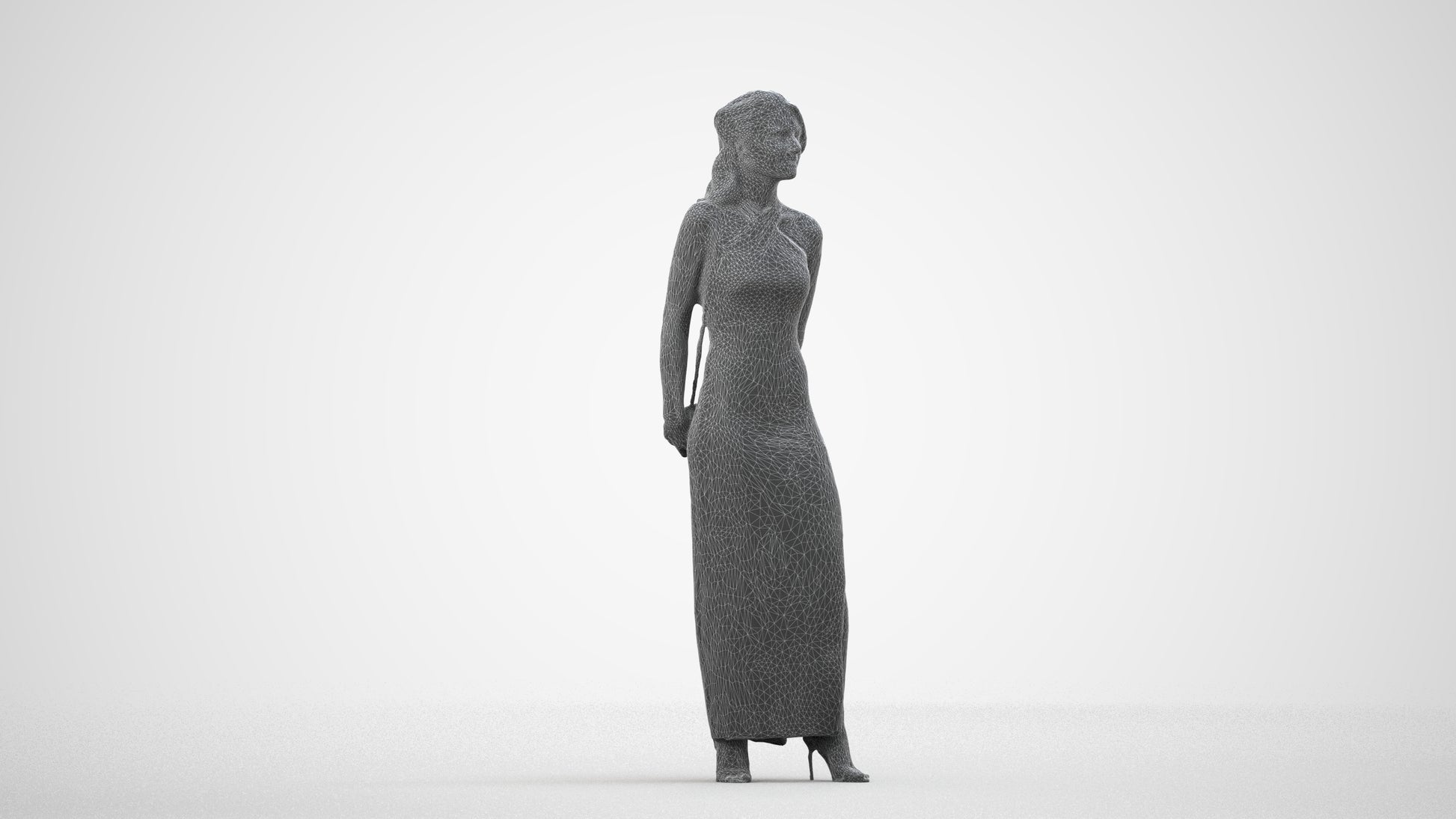 3D scanned woman formalaffairs formal, photorealistic archviz people for Enscape and SketchUp, wireframe side view