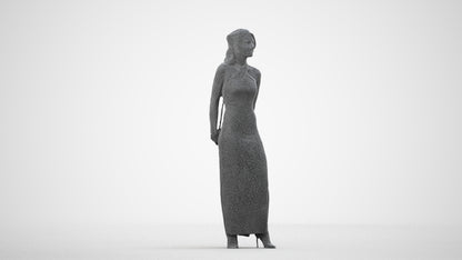 3D scanned woman formalaffairs formal, photorealistic archviz people for Enscape and SketchUp, wireframe side view