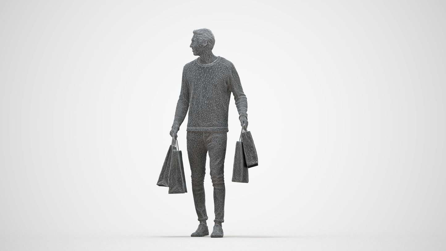 3D people model man casual formal, scanned human for 3ds Max rendering, wireframe back view