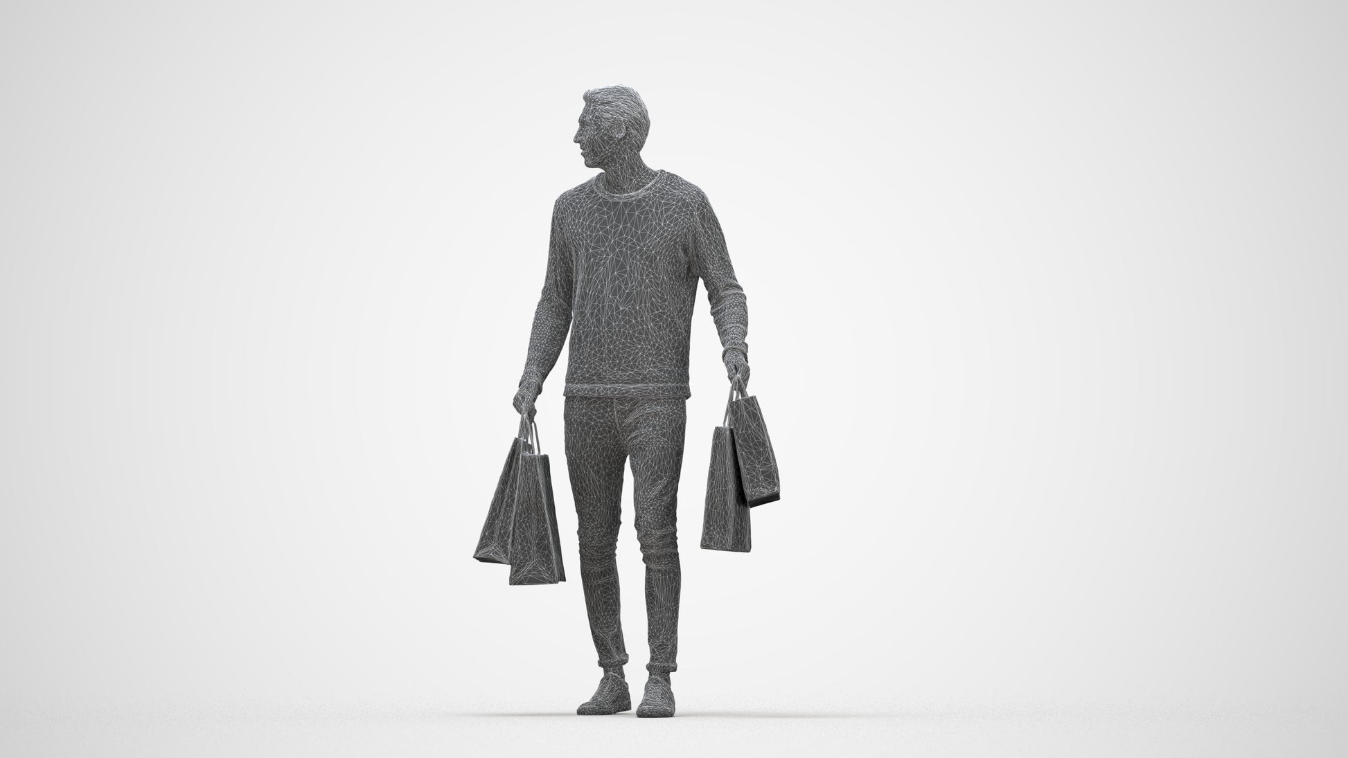 3D people model man casual formal, scanned human for 3ds Max rendering, wireframe back view