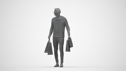 3D people model man casual formal, scanned human for 3ds Max rendering, wireframe back view