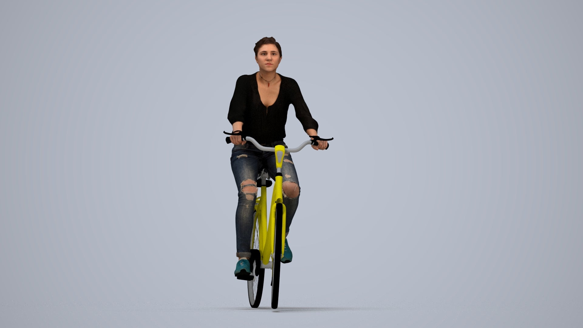 realistic 3D human woman casual cycling, archviz people FBX OBJ for Blender, top-down view render