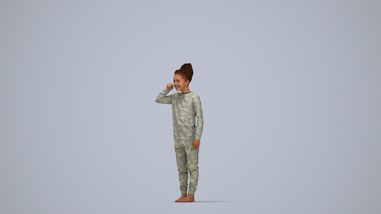 3D human model girl kids, photogrammetry scanned person for archviz, top-down view render