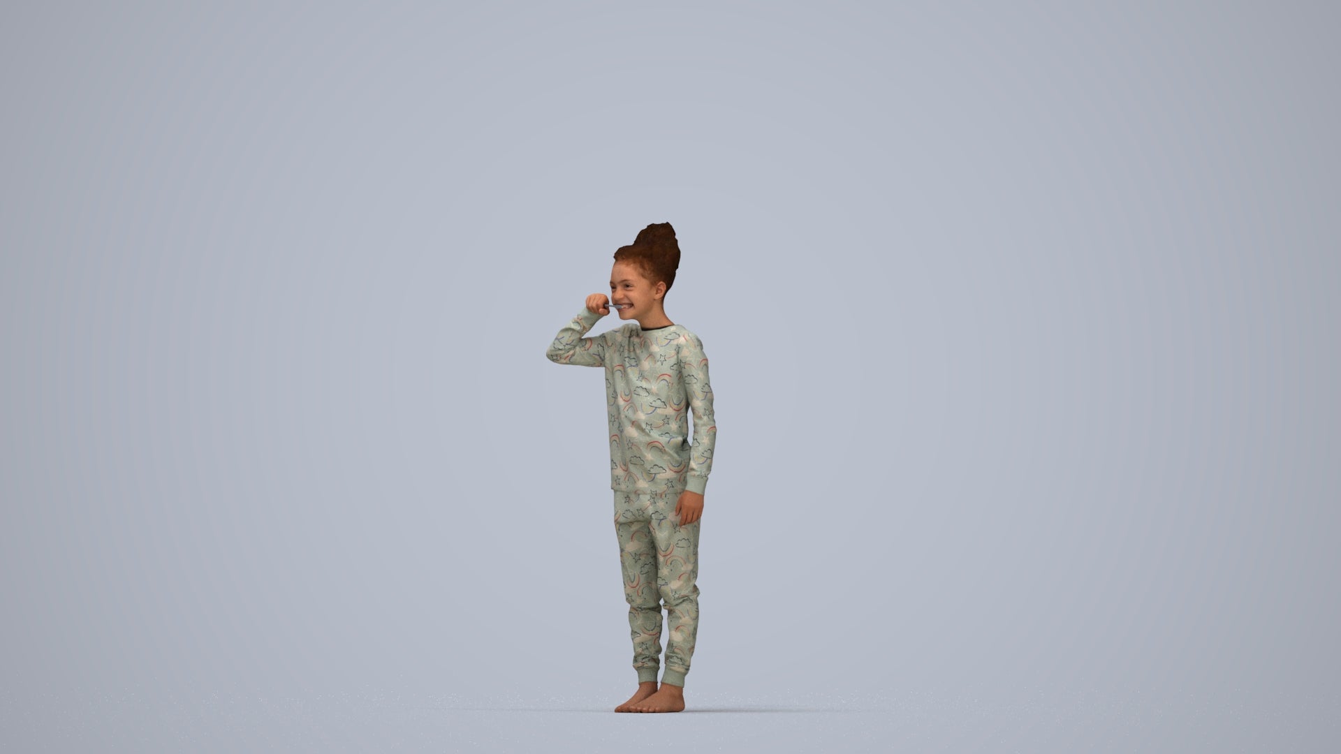 3D human model girl kids, photogrammetry scanned person for archviz, top-down view render