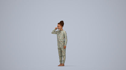 3D human model girl kids, photogrammetry scanned person for archviz, top-down view render