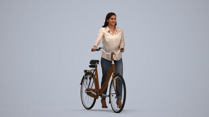 3D human model woman casual walking, photogrammetry scanned person for archviz, standing pose render