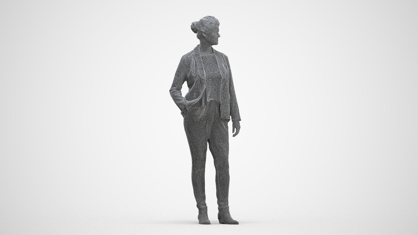 3D people model woman business standing, scanned human for 3ds Max rendering, three-quarter front view render