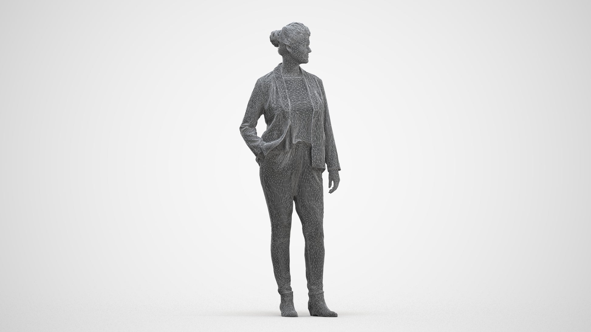 3D people model woman business standing, scanned human for 3ds Max rendering, three-quarter front view render