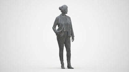3D people model woman business standing, scanned human for 3ds Max rendering, three-quarter front view render