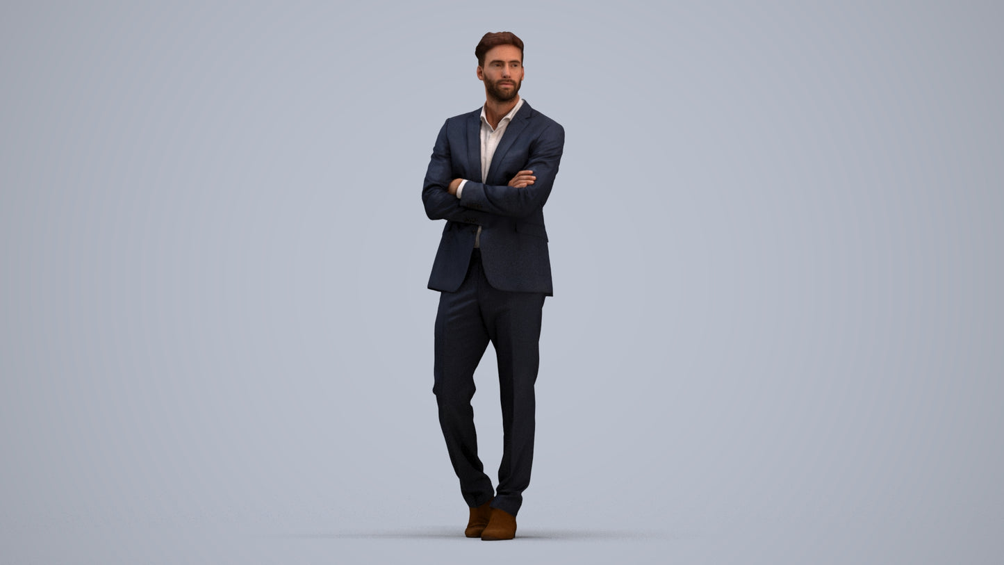 photogrammetry 3D man business, realistic human model archviz FBX, standing pose render