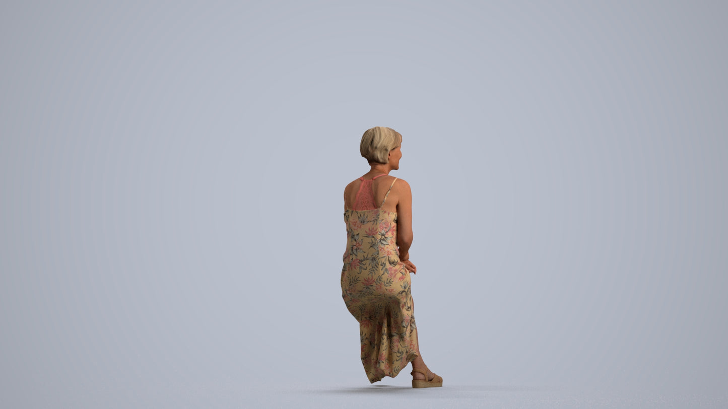 3D people model senior woman sitting, scanned human for 3ds Max rendering, front view render