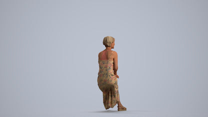 3D people model senior woman sitting, scanned human for 3ds Max rendering, front view render