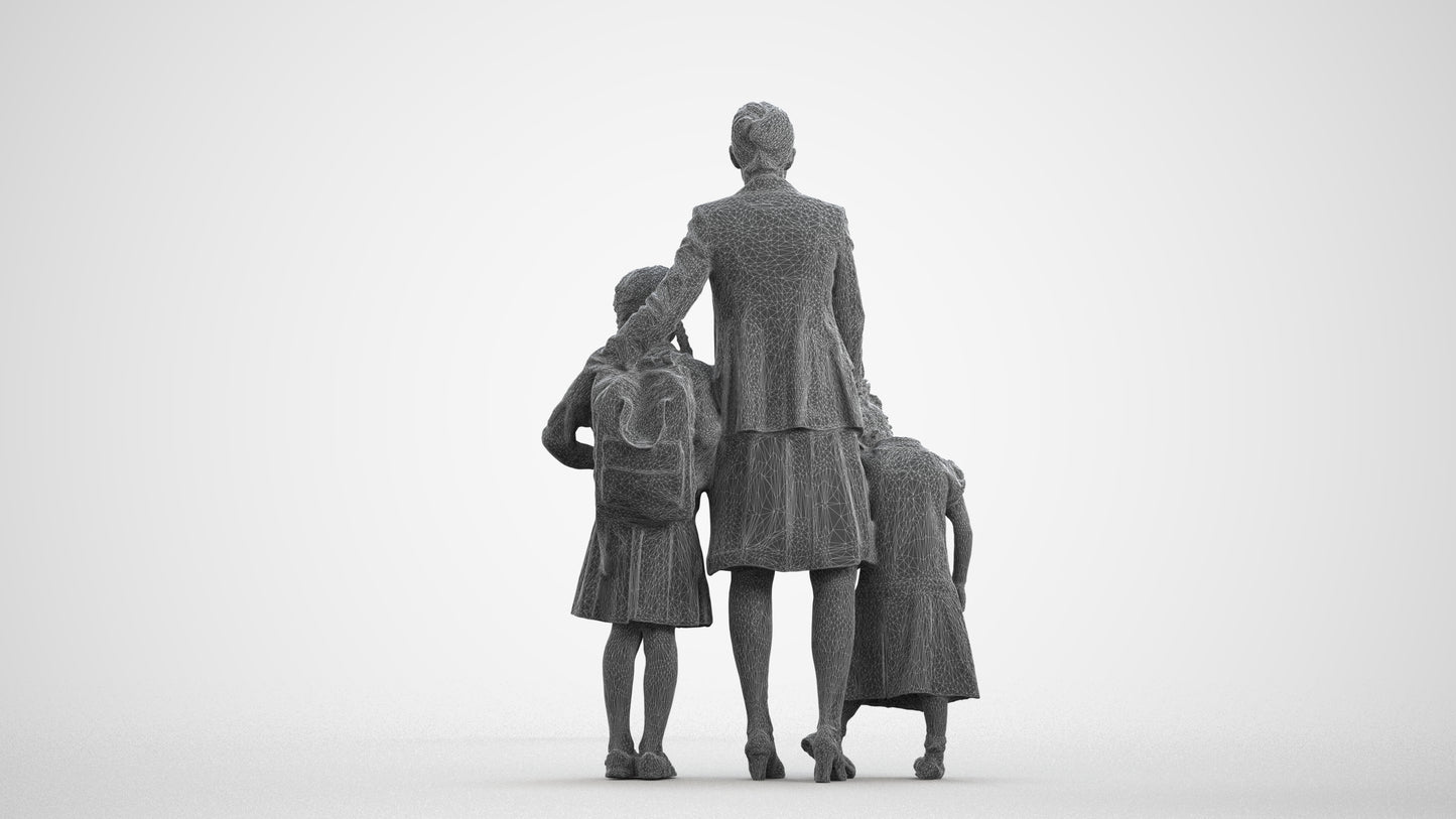 photogrammetry 3D girl kids, realistic human model archviz FBX, wireframe front view