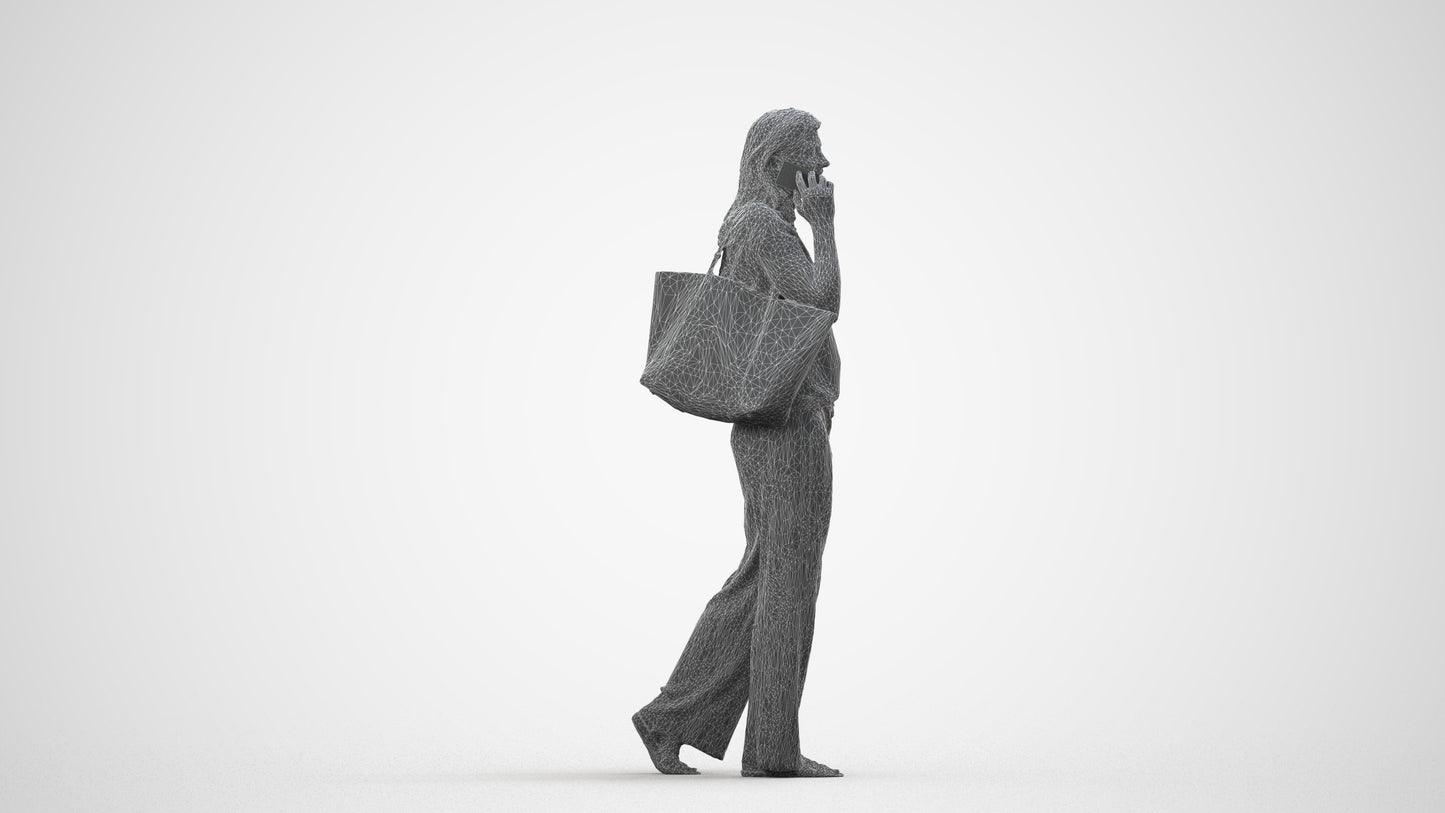 realistic 3D people woman casual walking, render-ready for V-Ray and Corona, FBX OBJ, wireframe side view