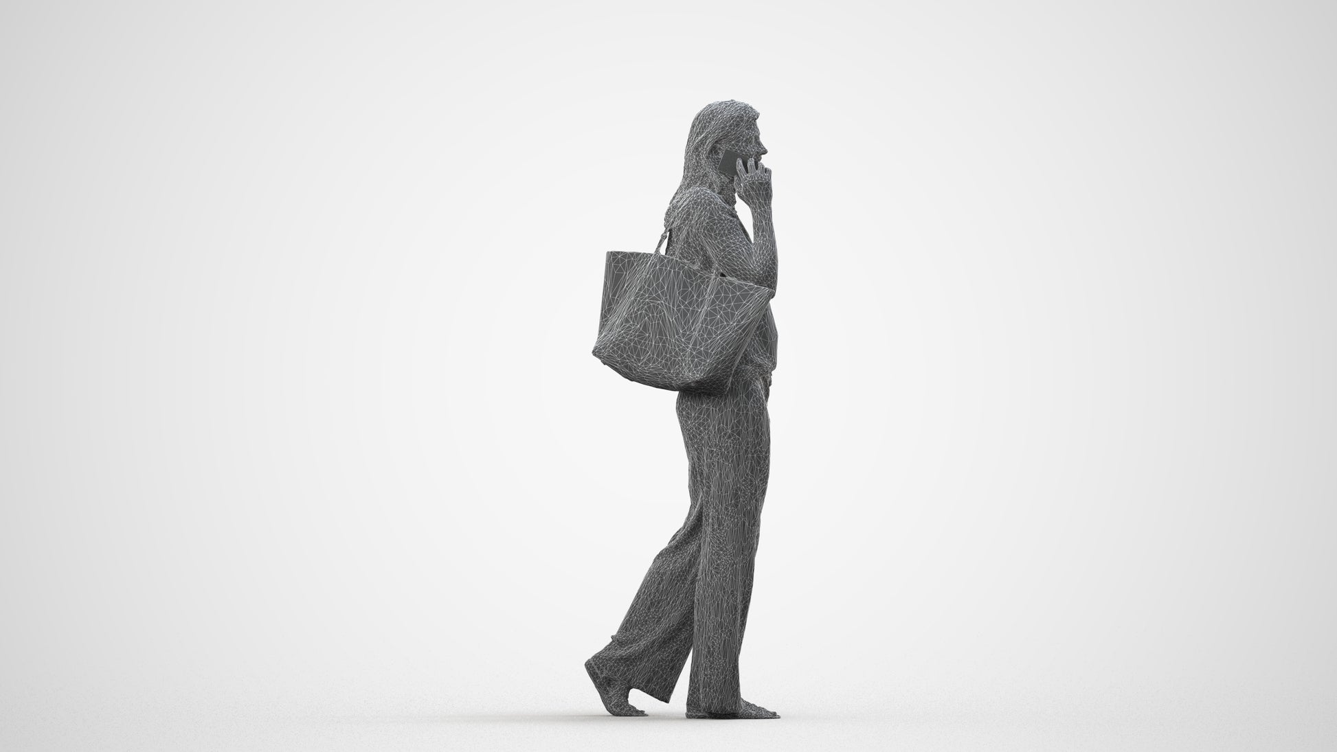 realistic 3D people woman casual walking, render-ready for V-Ray and Corona, FBX OBJ, wireframe side view