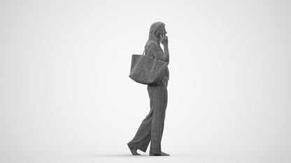 realistic 3D people woman casual walking, render-ready for V-Ray and Corona, FBX OBJ, wireframe side view