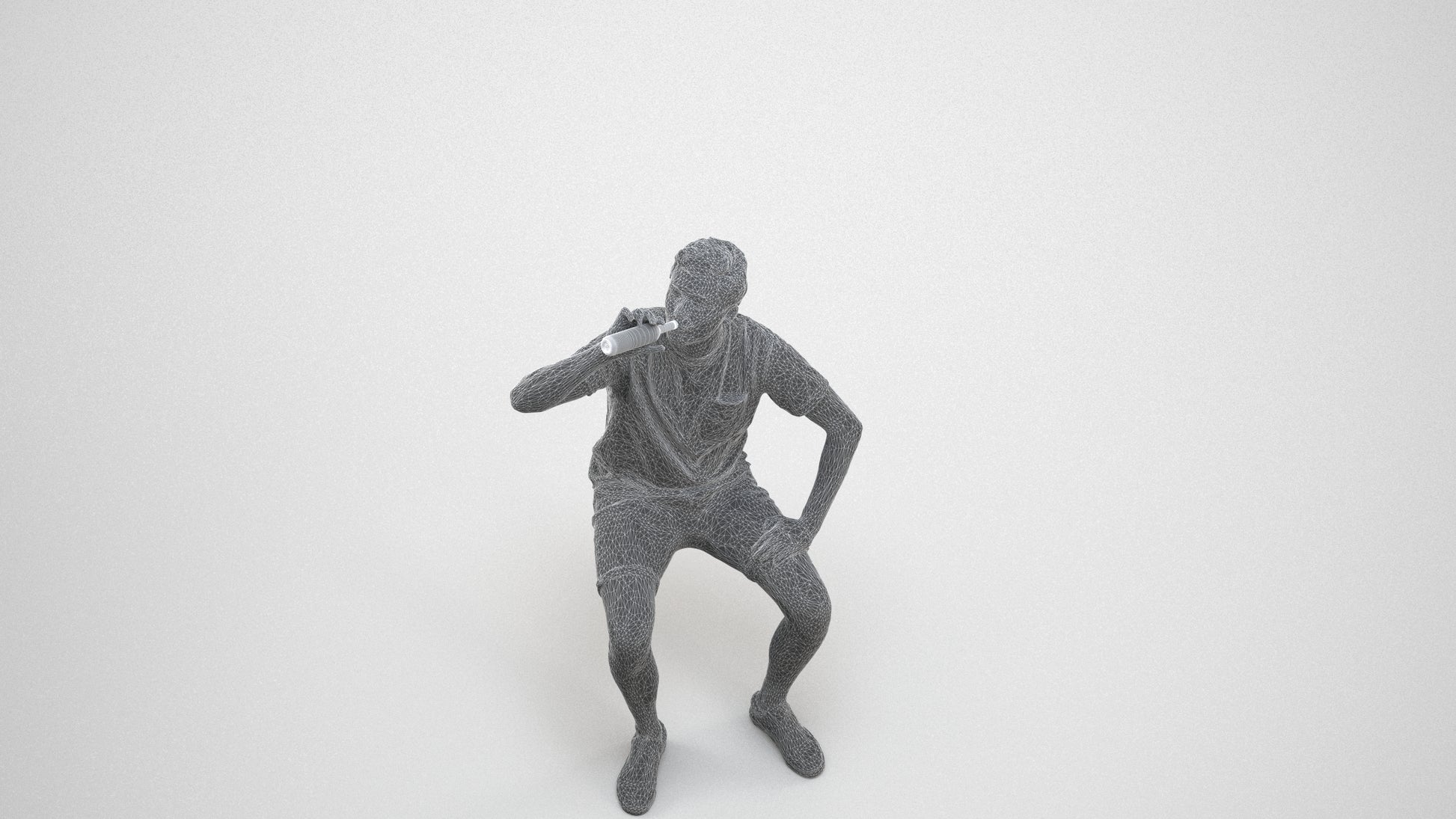 3D scanned man sitting casual, photorealistic archviz people for Enscape and SketchUp, wireframe three-quarter view