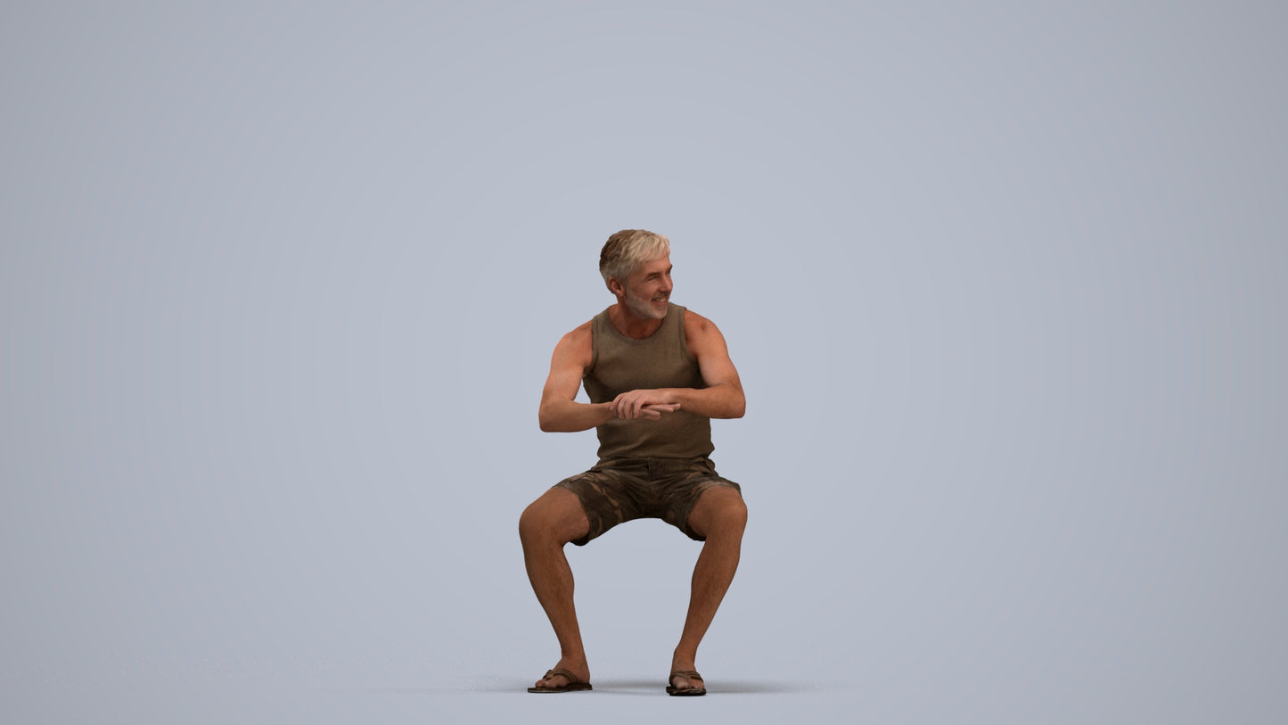 scanned 3D man casual sitting, photogrammetry people for Enscape and V-Ray, standing pose render