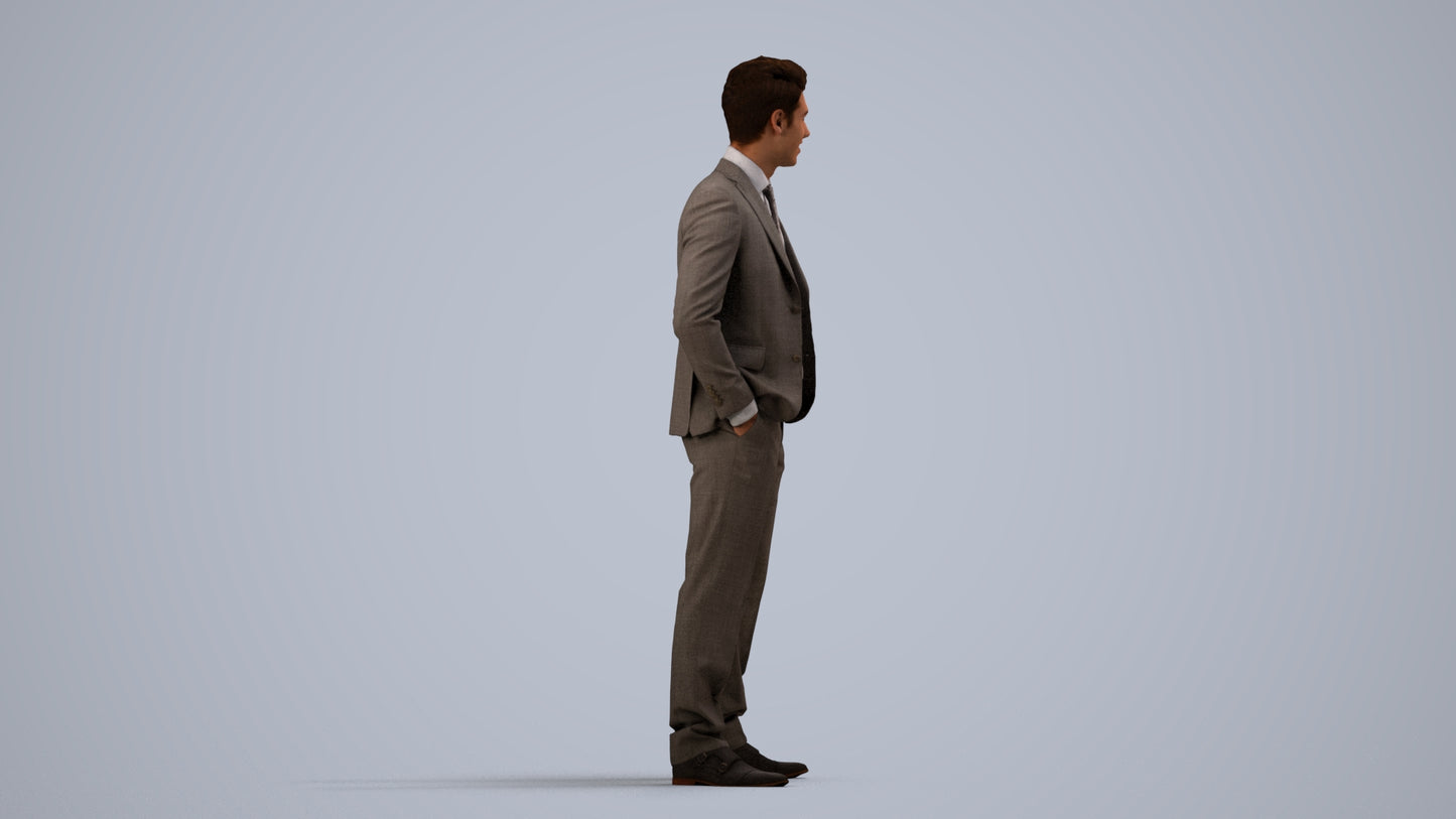 realistic 3D people man business, render-ready for V-Ray and Corona, FBX OBJ, side view render