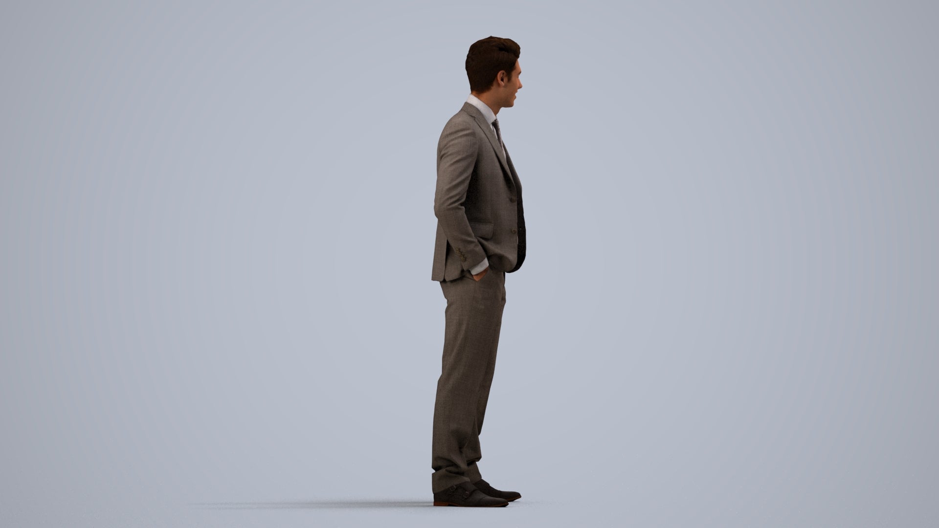 realistic 3D people man business, render-ready for V-Ray and Corona, FBX OBJ, side view render